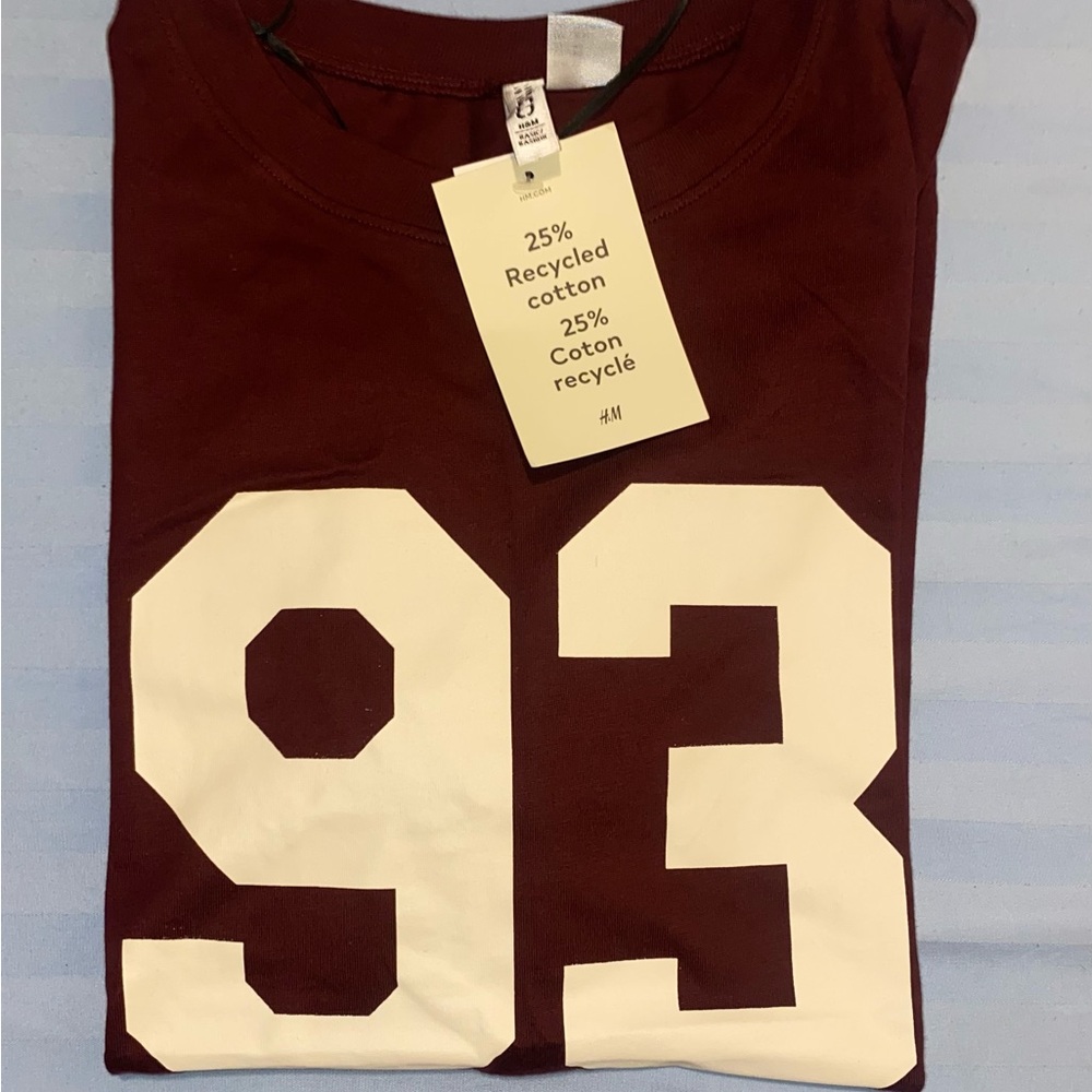 H&M Burgundy Tee with White '93' Print